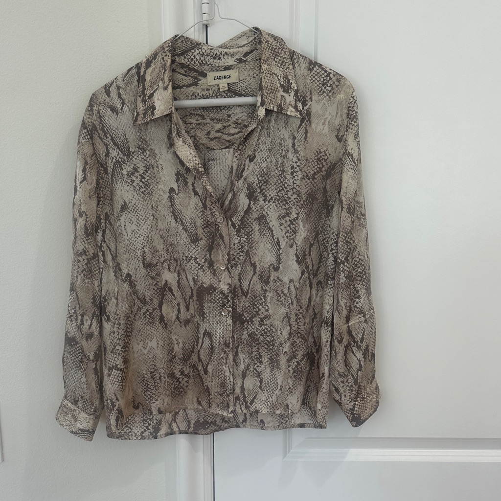 L'agence Snake Print Button Down Shirt